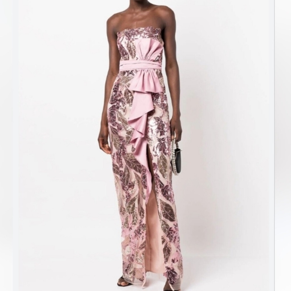 Marchesa Notte Pink Sequin Strapless Gown